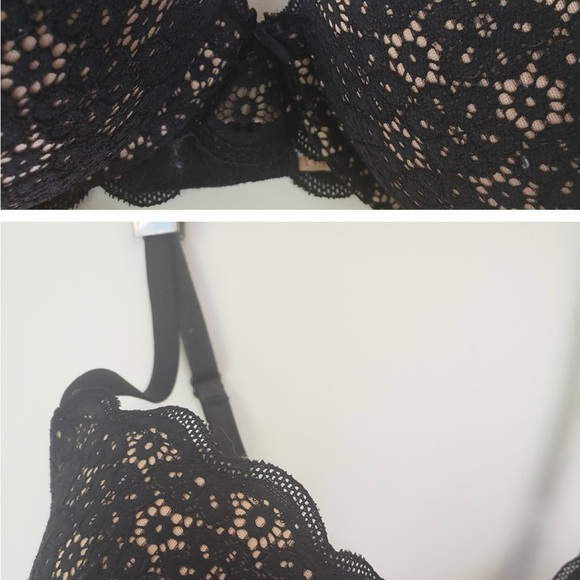 Aerie Black Lace Underwire Bra 34D Plunge Boho Lingerie Boudoir - Picture 4 of 4